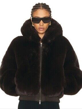 Skims Faux Fur Zip Up Jacker Espresso Size Small